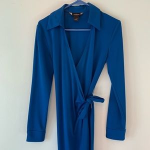 Blue express tie around dress - wrap around dress